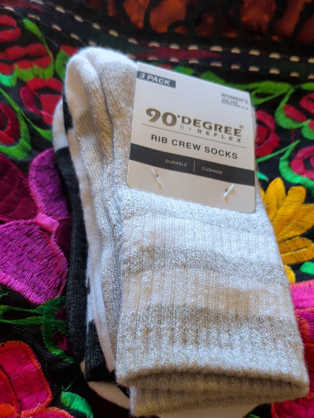 90 Degree By Reflex Women's Rib Crew Socks - Gray, Black, White (3 Pack)